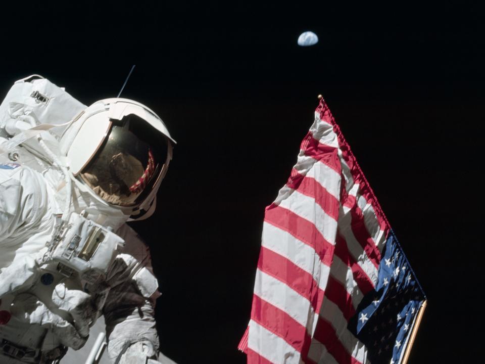 American flag moon landing