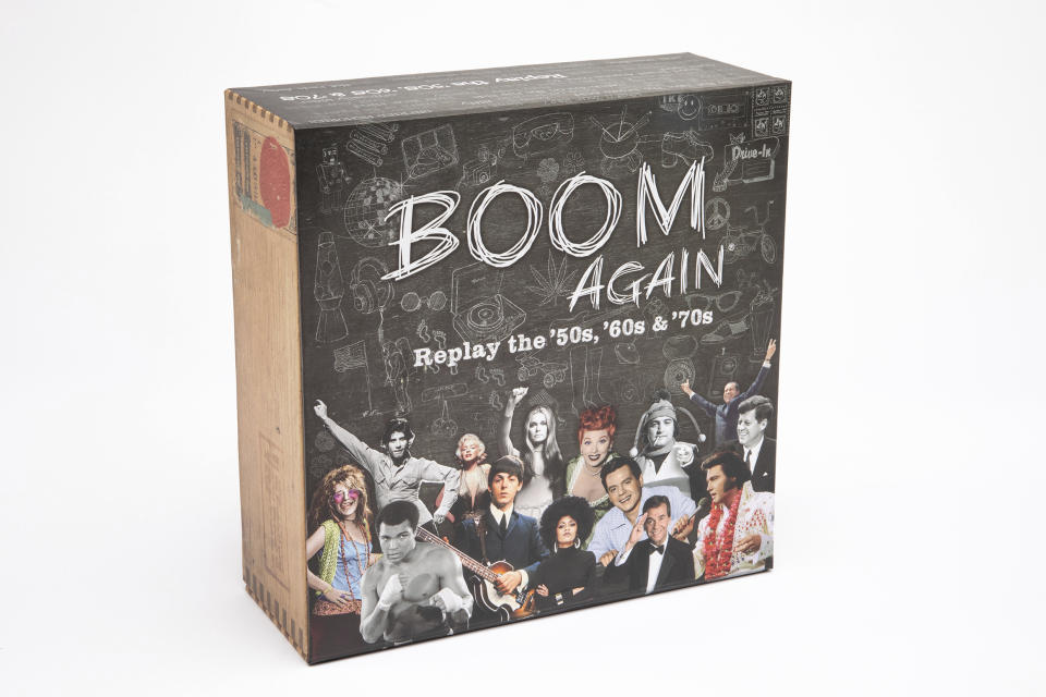 This image shows Boom Again, a trivia quiz game that speaks directly to the generations that grew up in the ’50s, ‘60s and ’70s. It features over 2,200 questions drawing from advertising slogans and jingles, politics and social movements, and movies, music and television. (Boom Again LLC via AP)
