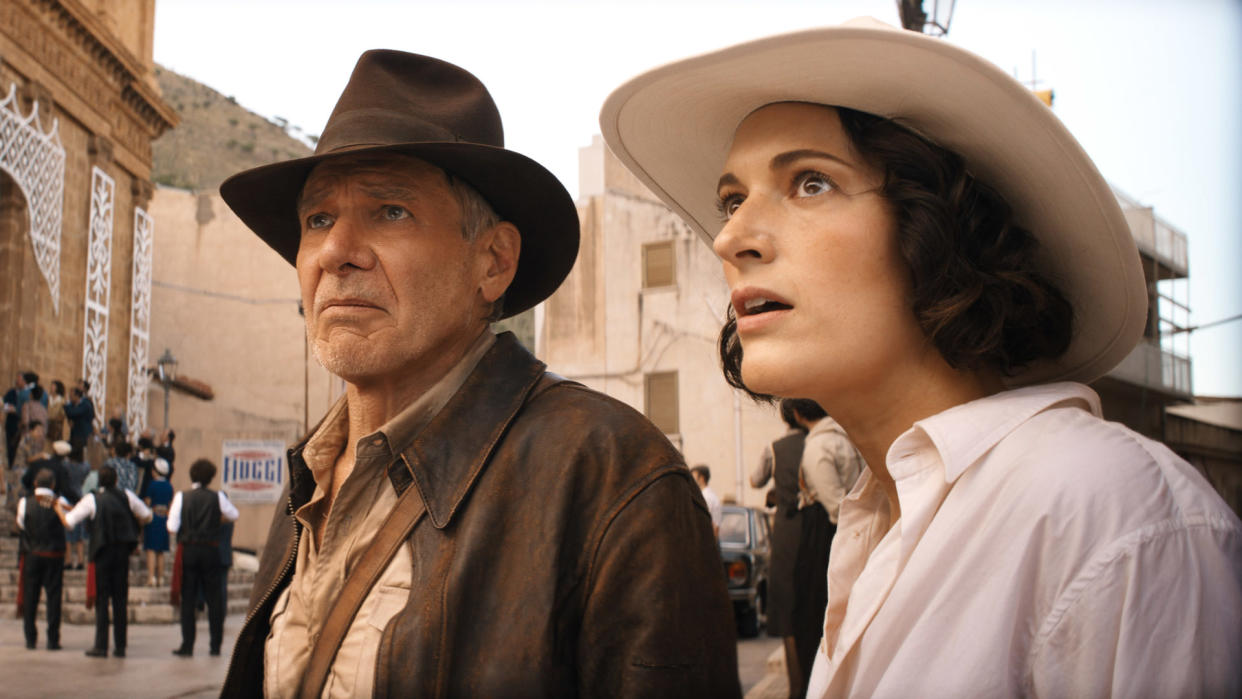  Indiana Jones and Helena Shaw stare at something off-camera in Indiana Jones 5 