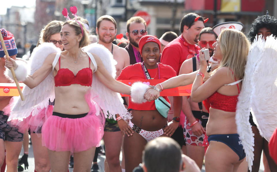 Participants for Wilmington Cupid's Fun Run will strip down to run in their underwear for a cure for neurofibromatosis at DECO Wilmington on Saturday, Feb. 25. Runners are pictured in Wilmington at a 2019 run.