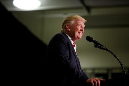 Republican U.S. presidential nominee Donald Trump attends campaign event at Windham High School in Windham, New Hampshire August 6, 2016. REUTERS/Eric Thayer