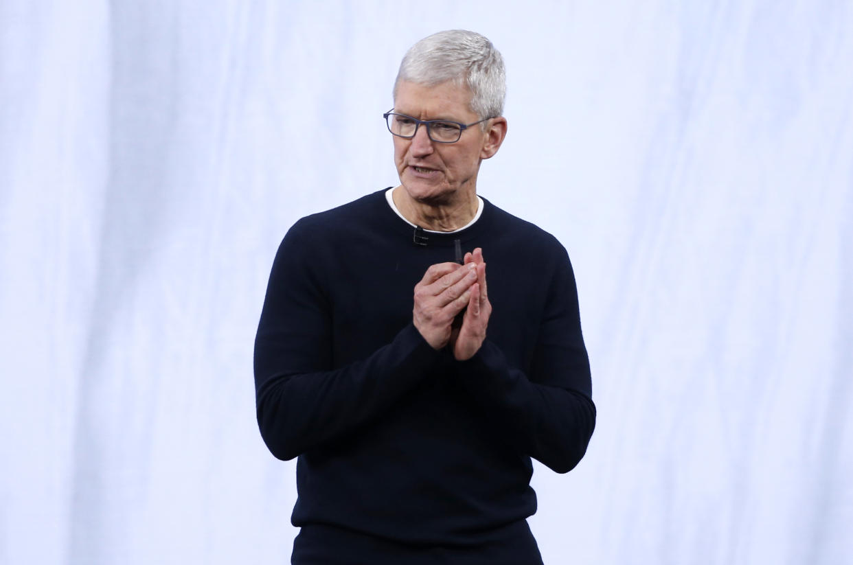 CEO Tim Cook speaks at an Apple event at their headquarters in Cupertino, California, U.S. September 10, 2019. REUTERS/Stephen Lam