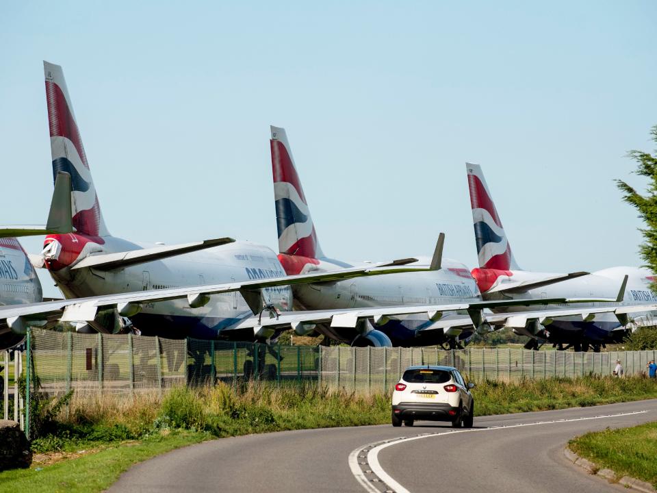 British Airways 747s parked at Cotswold Airport.