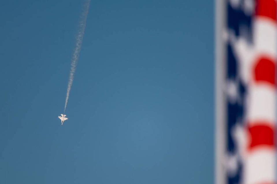 The U.S. Air Force Air Demonstration Squadron “Thunderbirds” perform at the California Capital Airshow on Friday, Sept. 24, 2021, at Mather Airport in Sacramento.