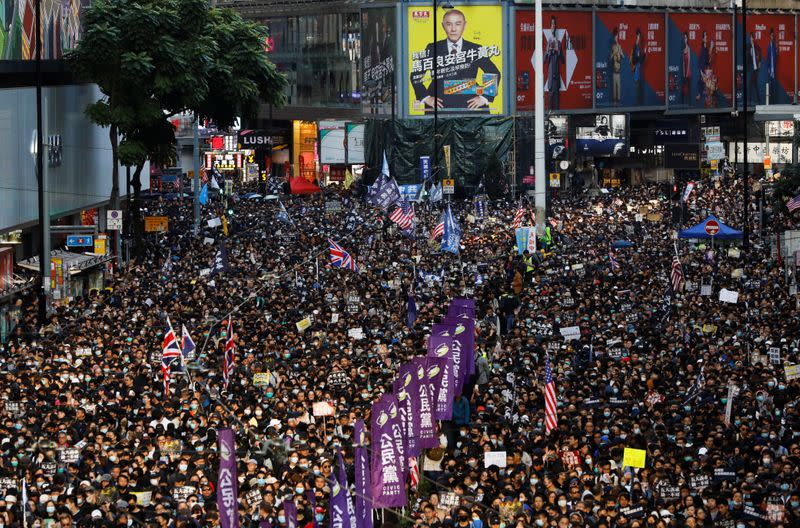 Protesters march for human rights in Hong Kong