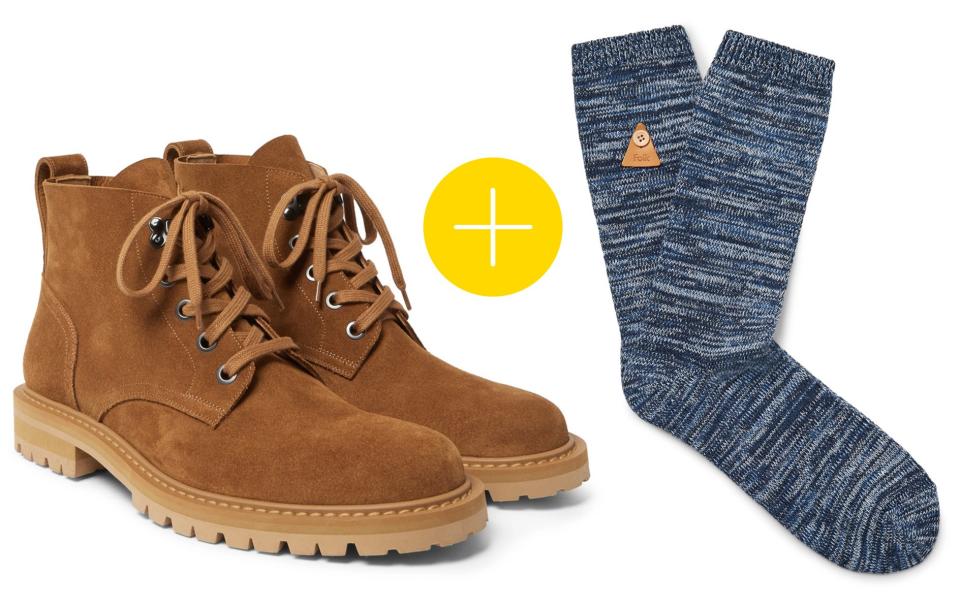 Suede Lace Up Boots + Marled Blue Work Socks