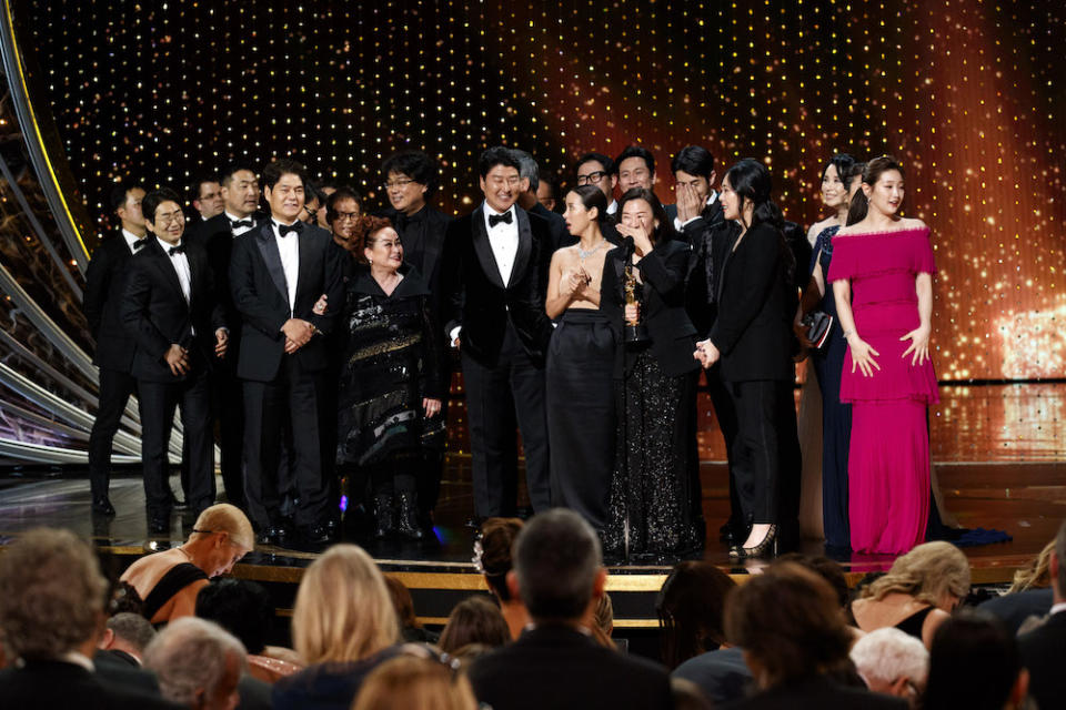 The cast and crew of “Parasite” winning Best Picture - Credit: ABC / Craig SJODIN