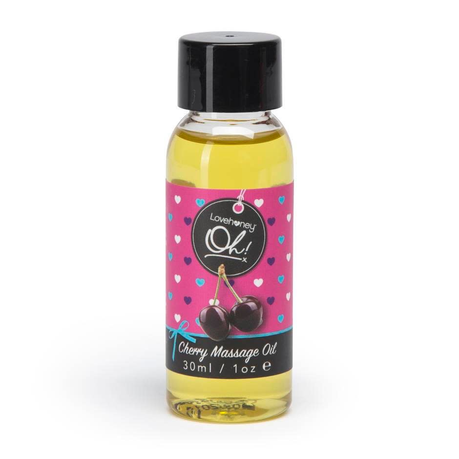 <h2>Lovehoney Oh! Kissable Cherry Massage Oil </h2><br>Reminiscent of our old favorite cherry Chapstick, you won't be able to resist kissing skin touched by this best-selling massage oil from Lovehoney. Made with natural oils, including hemp, this oil adds an extra dose of relaxation to your massage. One reviewer loves that it's "not sticky and doesn't feel like you need to immediately go to shower afterwards."<br> <br><em>Shop </em><strong><a href="https://www.lovehoney.com/lubes-essentials/sexy-gifts-games/sexy-massage/p/lovehoney-oh-cherry-kissable-massage-oil-1.0-fl.oz/54514.html" rel="nofollow noopener" target="_blank" data-ylk="slk:Lovehoney" class="link "><em>Lovehoney</em></a></strong><br><br><strong>Lovehoney</strong> Oh! Cherry Kissable Massage Oil, $, available at <a href="https://go.skimresources.com/?id=30283X879131&url=https%3A%2F%2Fwww.lovehoney.com%2Flubes-essentials%2Fsexy-gifts-games%2Fsexy-massage%2Fp%2Flovehoney-oh-cherry-kissable-massage-oil-1.0-fl.oz%2F54514.html" rel="nofollow noopener" target="_blank" data-ylk="slk:Lovehoney" class="link ">Lovehoney</a>