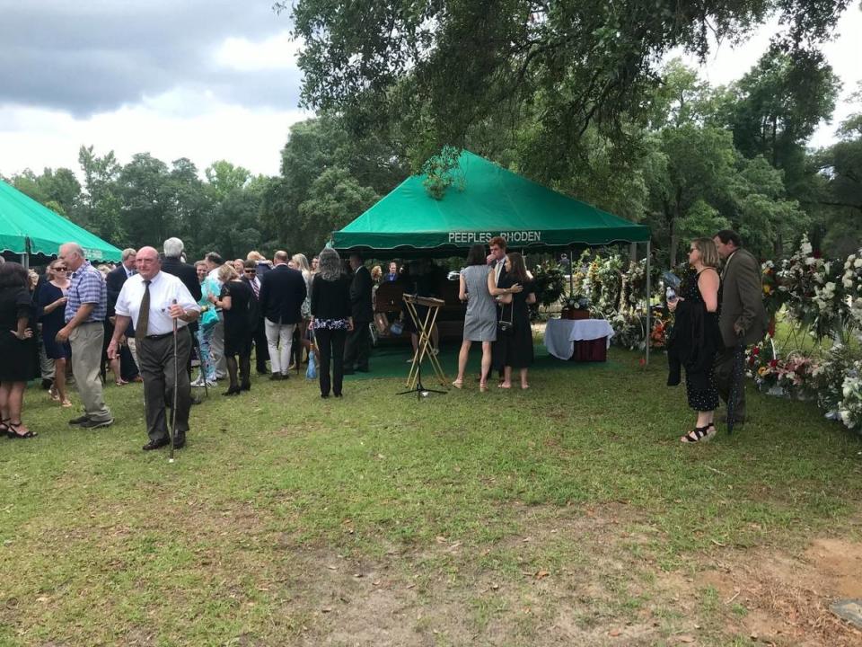 Mourners gather Sunday, June 13, 2021 for the funeral of Randolph Murdaugh III, family patriarch and former state prosecutor for the 14th judicial circuit.