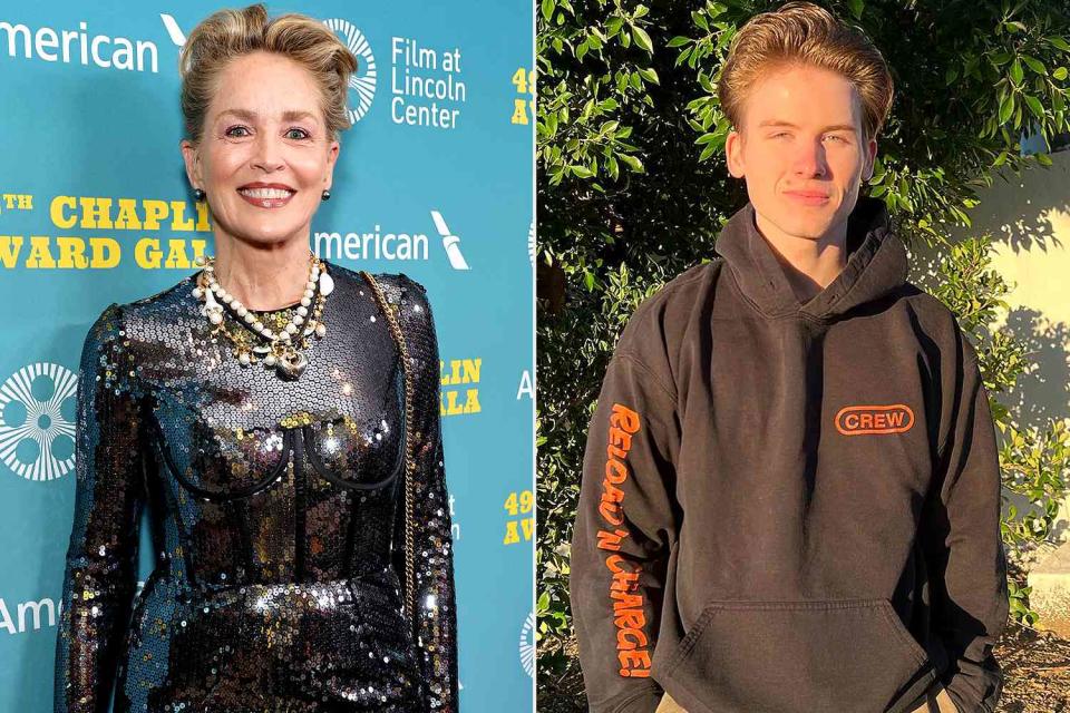 <p>Jamie McCarthy/Getty Images; Roan Joseph Stone/Instagram</p> From Left: Sharon Stone and son Roan