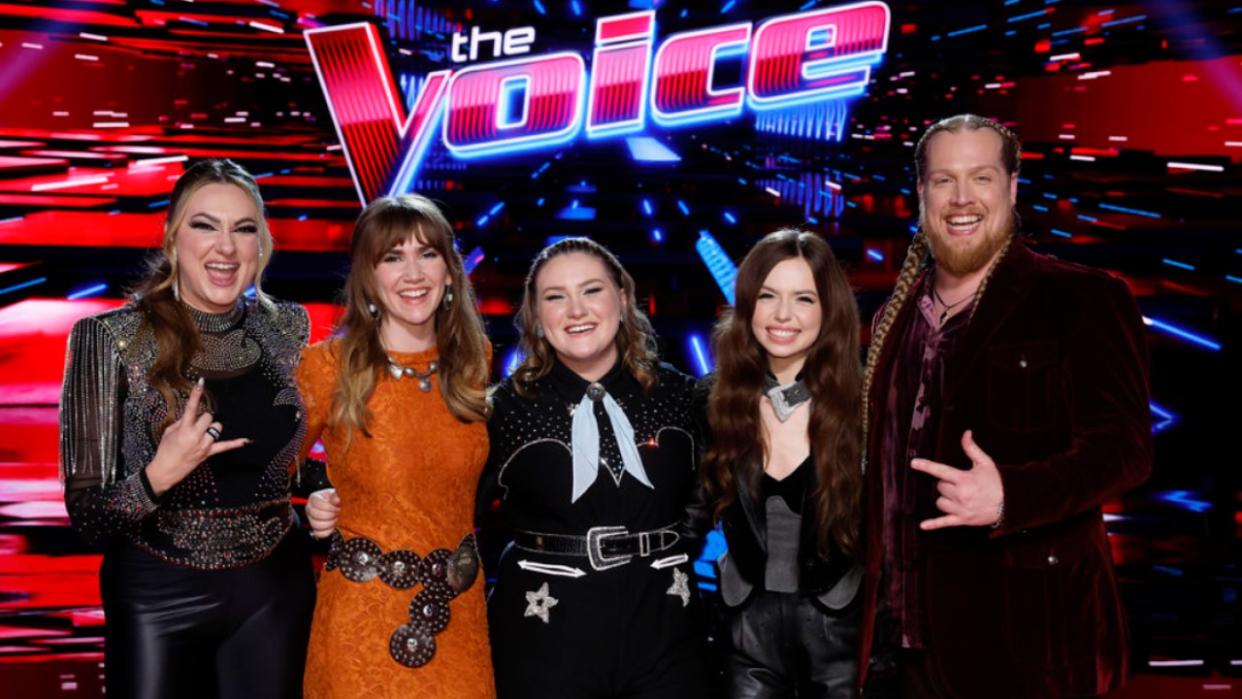  The Voice Season 24 finalists Jacquie Roar, Lila Forde, Huntley, Mara Justine and Ruby Leigh. 