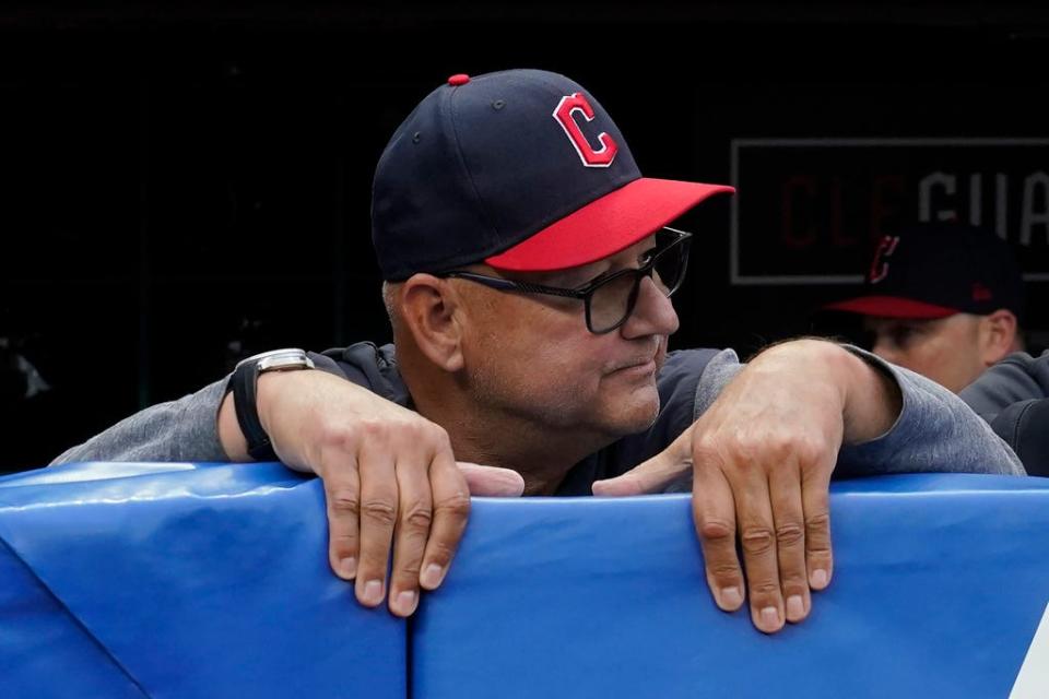 Guardians manager Terry Francona stands in the dugout following a tribute video celebrating his 11 years with the team before a game vs. the Cincinnati Reds, Wednesday, Sept. 27, 2023, in Cleveland.