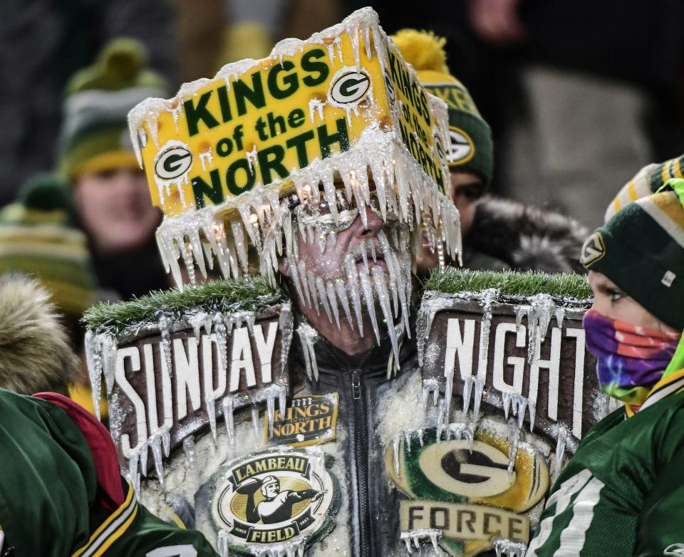 Green Bay Packers fan Jeff Kahlow watches from the stands during the game against the Minnesota Vikings at Lambeau Field.