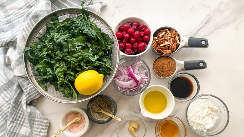 ingredients for kale cranberry salad