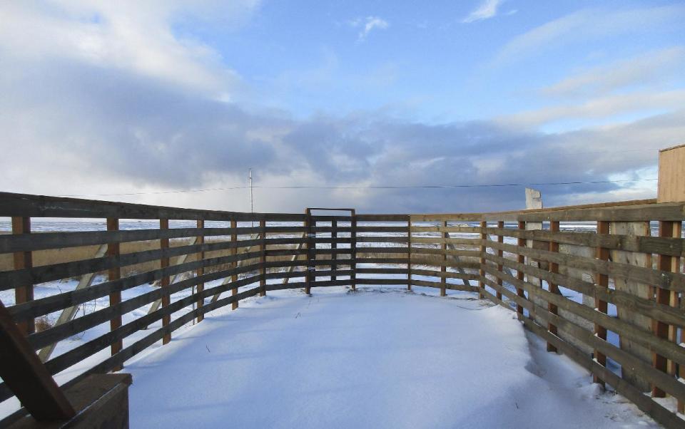 This Nov. 16, 2015 photo provided by Dale Smith shows a revitalized fencing for reindeer in Mekoryuk, Alaska. The fencing is part of a federally funded endeavor to expand the tribal government's commercial reindeer subsidiary with the herd that was introduced a century ago. (Dale Smith via AP)