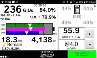 LeafSpy Pro app showing real-time Nissan Leaf electric-car operating data [image: Rick SantAngelo]