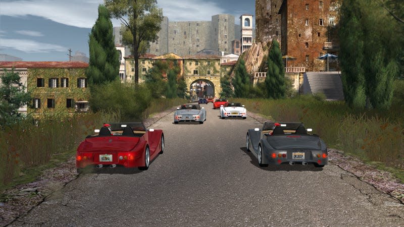 Screenshot of roadsters on a starting grid in a race in World Racing 2: Champion Edition.