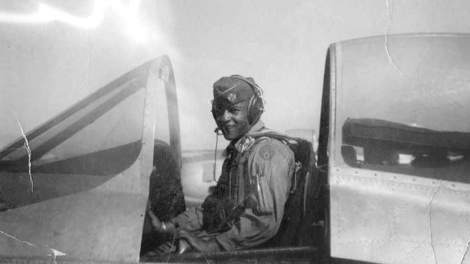 Air Force Captain Ed Dwight in the cockpit during flight training in 1954, as seen in the documentary 