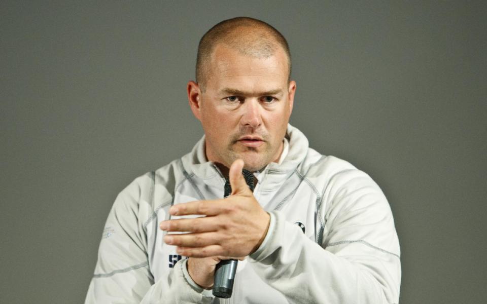 FILE - In this Feb. 11, 2010 file photo, BMW Oracle Racing wing sail trimmer Dirk de Ridder from The Netherlands, attends a press conference in Valencia's, Spain. Dirk de Ridder is suspended for five years by sailing's governing body, the AP is told. He was part of the Oracle Team USA crew and disqualified from the 2013 America's Cup for illegally altering boats in warmup regattas. (AP Photo/Daniel Ochoa de Olza, File)