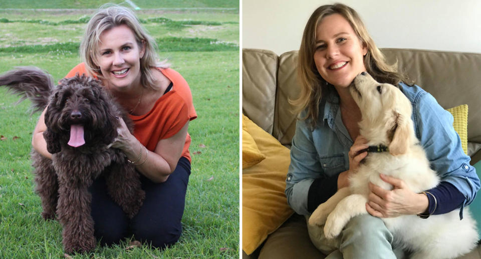 Sydney vet Dr Leigh Davidson from Your Vet Online shown with labradoodle dogs. She has revealed the signs your dog loves you.