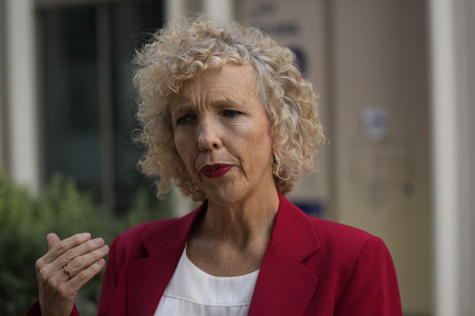 Germany's climate envoy Jennifer Morgan speaks to The Associated Press at the COP28 U.N. Climate Summit, Saturday, Dec. 9, 2023, in Dubai, United Arab Emirates. (AP Photo/Rafiq Maqbool)