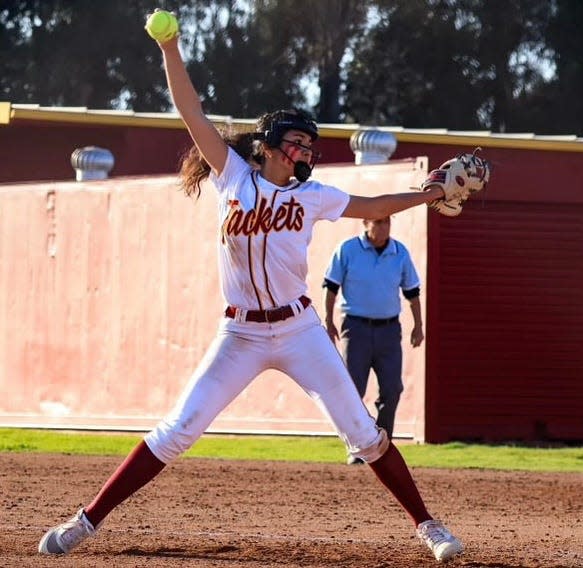 Baylany Magana, shown on Feb. 27, pitched a shutout to lead Oxnard to a 1-0 win over Dos Pueblos on Wednesday, April 10, 2024.