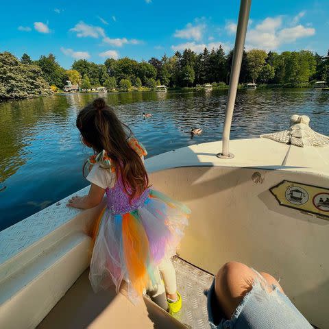 <p>gigihadid/Instagram</p> Daughter Khai, 2, appears to look out at the ducks while on a boat with her mother.