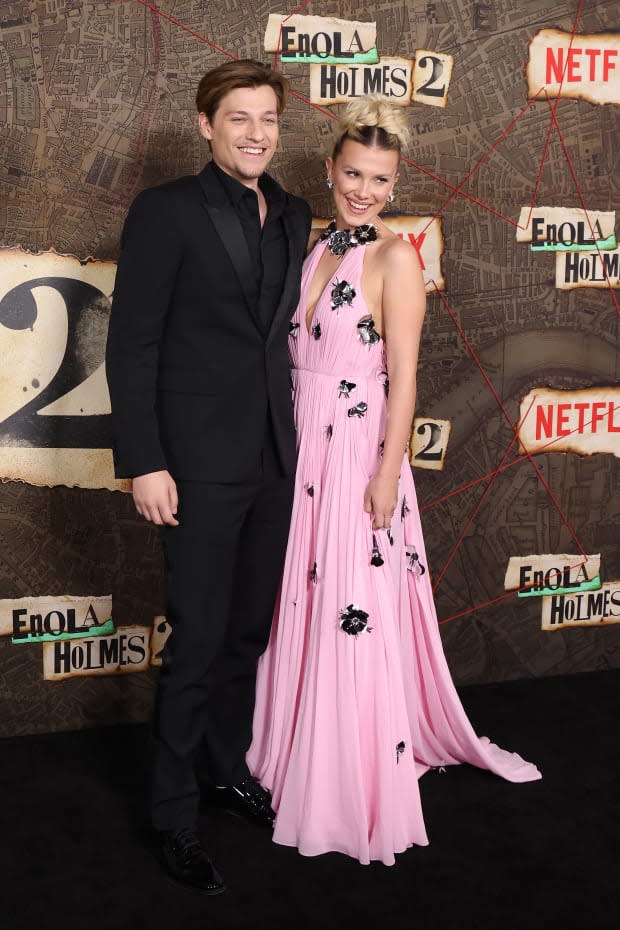 Millie Bobby Brown Dazzles in Pink Dress for 'Enola Holmes 2