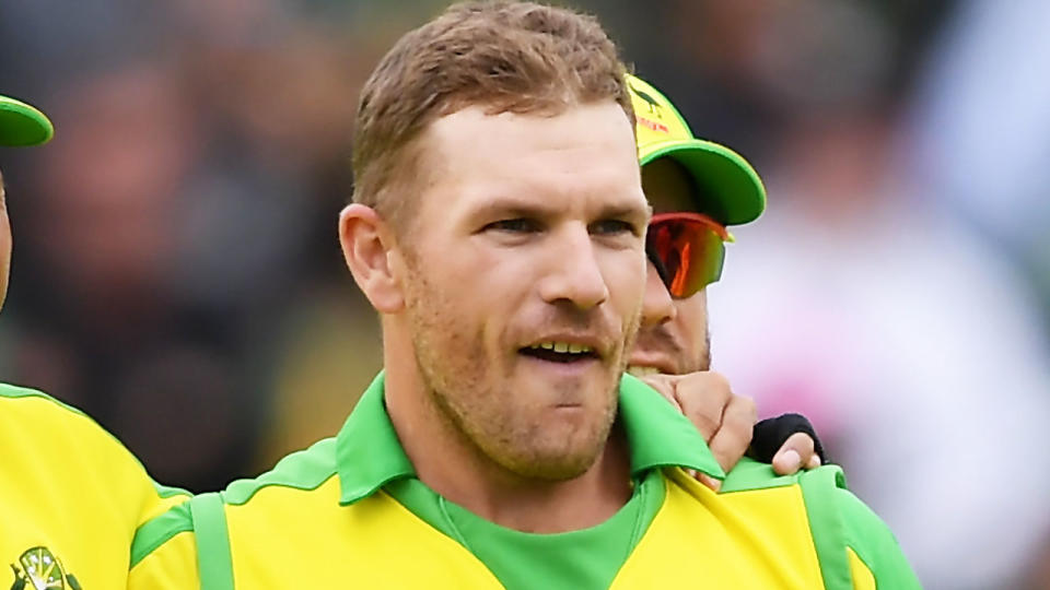 Aaron Finch, pictured after Australia defeated Pakistan at the World Cup, has been praised for his excellent captaincy.