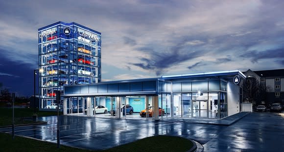 Carvana's Indianapolis car vending machine that holds 26 vehicles.