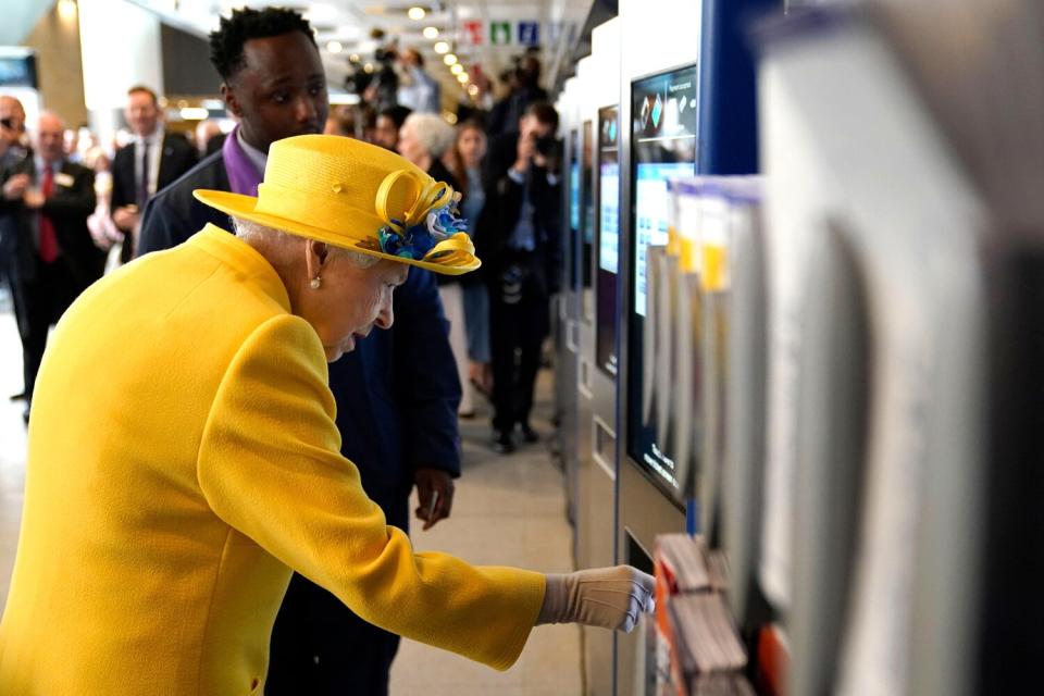 Queen Elizabeth II at Paddington station in London, to mark the completion of London's Crossrail project