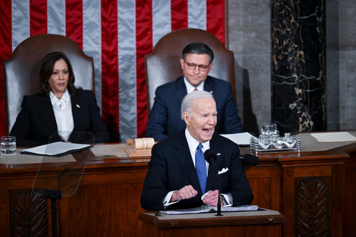 President Joe Biden delivers the State of the Union address to a joint session of Congress at the Capitol in Washington on March 7.