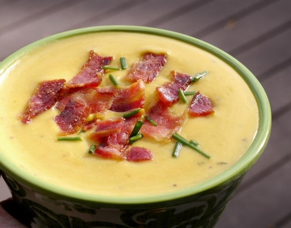 <p>Noble Pig</p><p>The flavor of the cheese makes this decadent soup over-the-top good.</p><p><strong>Get the recipe: <a href="https://noblepig.com/2013/10/butternut-boursin-bacon-soup/" rel="nofollow noopener" target="_blank" data-ylk="slk:Butternut Bacon Boursin Soup;elm:context_link;itc:0;sec:content-canvas" class="link ">Butternut Bacon Boursin Soup</a></strong></p>