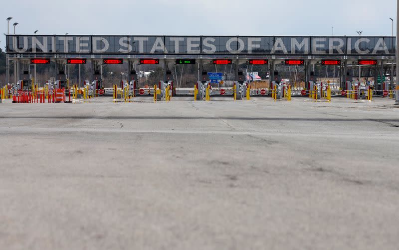 FILE PHOTO: The U.S.-Canada border crossing is seen amid the coronavirus disease (COVID-19) outbreak in Lacolle