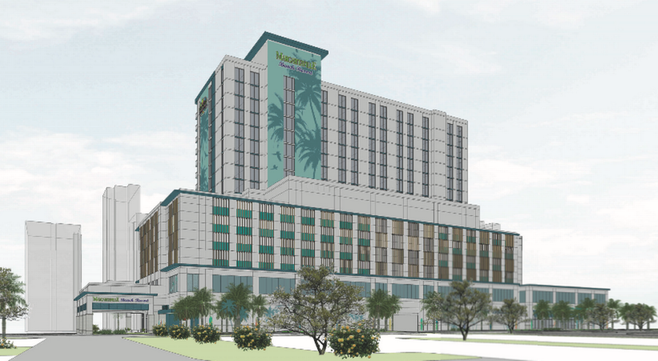 A rendering of the proposed Margaritaville hotel coming to Myrtle Beach. The hotel will have a pool and outside bar area.
