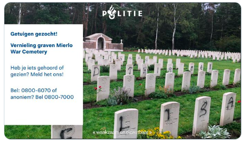 A large swastika along with random letters and words were daubed onto headstones at the Mierlo cemetery in Eindhoven in the southern Netherlands.  