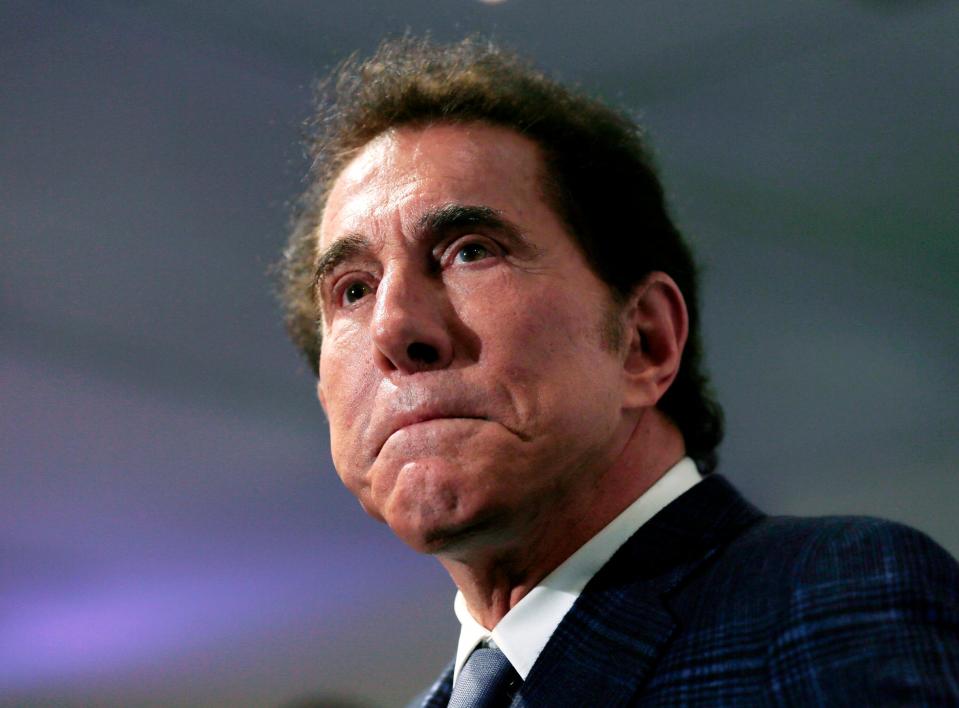 FILE - Casino mogul Steve Wynn pauses at a news conference in Medford, Mass., on March 15, 2016. Wynn's long legal fight with Nevada gambling regulators over claims of workplace sexual misconduct is expected to end Thursday, July 27, 2023, with a settlement calling for him to pay a $10 million fine and cut virtually all ties to the industry he helped shape in Las Vegas. (AP Photo/Charles Krupa, File)