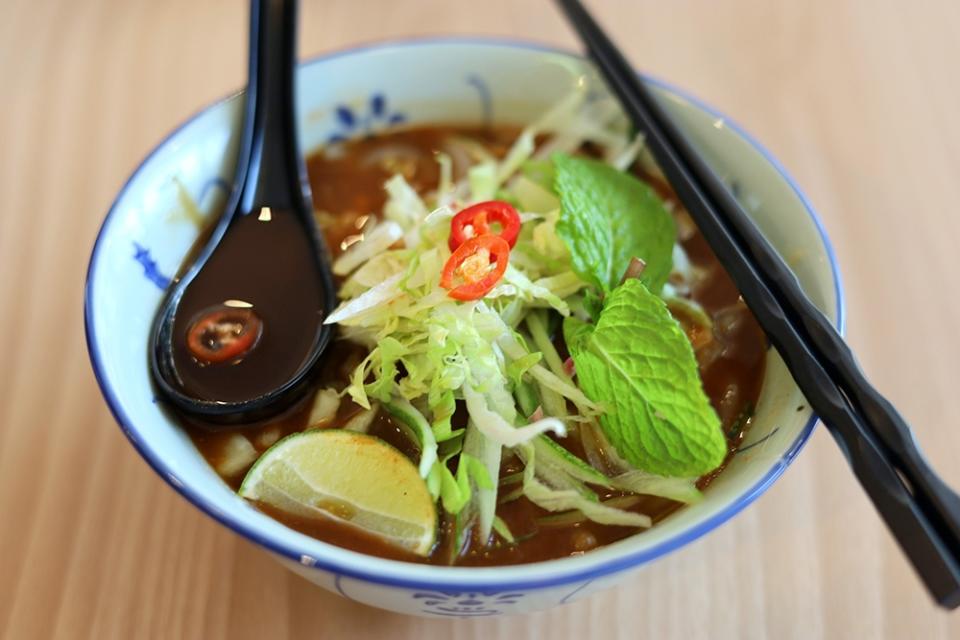 There's a small selection of noodles on the menu like this spicy Asam Laksa