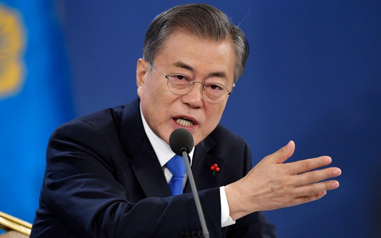 Moon Jae-in, the South Korean president, held a press conference after his annual speech to the nation - Pool AFP