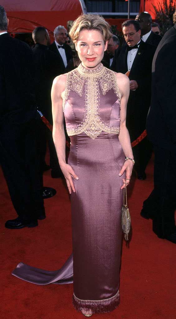 1999: A few years before she asked Carolina Herrera to become her go-to dress designer, Renee Zellweger donned this doily-enhanced eyesore to the 71st Academy Awards.