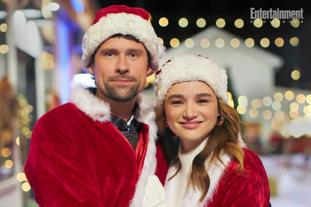 2023 Hallmark Media/Photographer: Steven Ackerman Benjamin Hollingsworth, Hunter King in 'The Santa Summit'