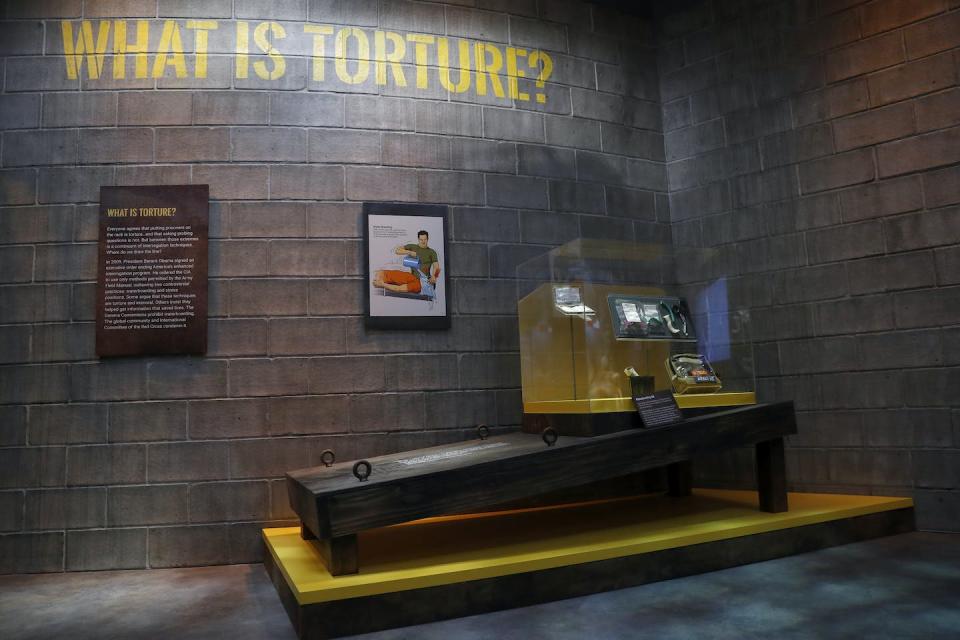 An exhibit on torture includes a section on waterboarding in the International Spy Museum in Washington in 2019. <a href="https://newsroom.ap.org/detail/SpyMuseum/c0624dc9a30845058afeed9579aaf222/photo?Query=waterboarding&mediaType=photo&sortBy=arrivaldatetime:desc&dateRange=Anytime&totalCount=40&currentItemNo=3" rel="nofollow noopener" target="_blank" data-ylk="slk:AP Photo/Jacquelyn Martin;elm:context_link;itc:0;sec:content-canvas" class="link ">AP Photo/Jacquelyn Martin</a>