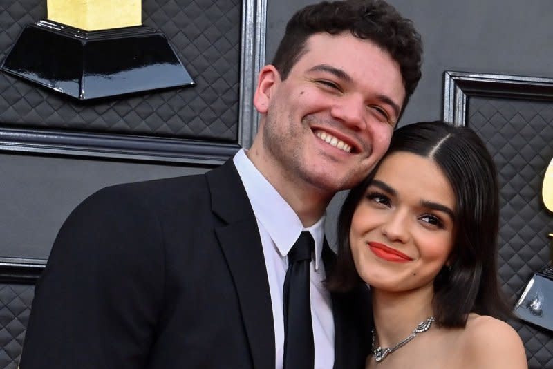 Josh Rivera and Rachel Zegler arrive for the 64th annual Grammy Awards at the MGM Grand Garden Arena in Las Vegas in 2022. File Photo by Jim Ruymen/UPI