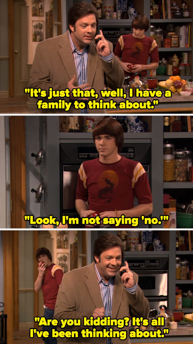 The show usually treats the dad like he's a complete buffoon, so the fact that he even had this storyline was definitely strange. Of course, it's all a misunderstanding in the end, but we don't find that out until Drake and Josh do, with just three minutes left in the episode.There are pretty problematic moments throughout the whole thing, and one part near the end, where Drake and Josh tell their dad not to worry because they won't tell their mom about the affair as they 