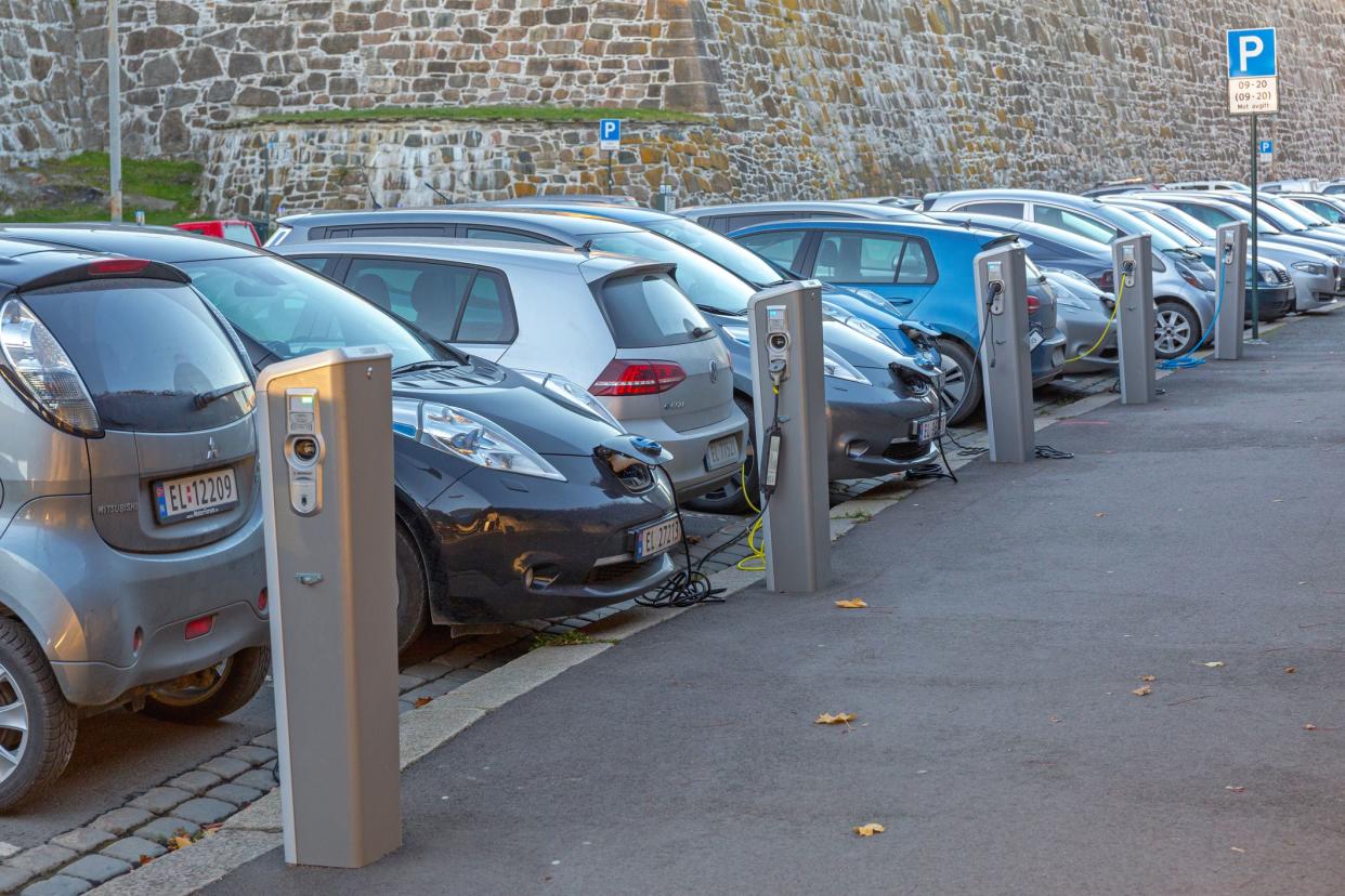 Oslo, Norway - October 29, 2016: Parking With Charging Station for Electric Cars Only in Oslo, Norway.
