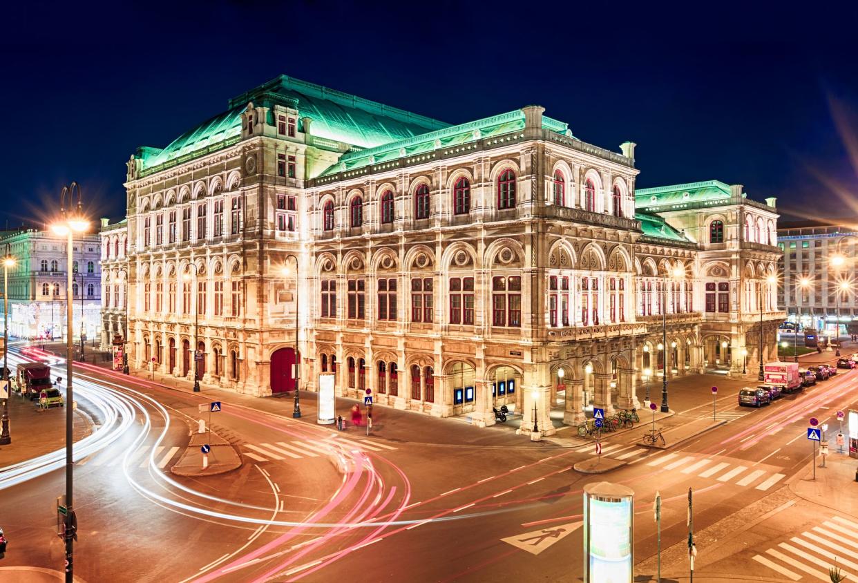 Vienna, Austria - December 24, 2015: Long exposure shot of Vienna Opera House at Christmas night