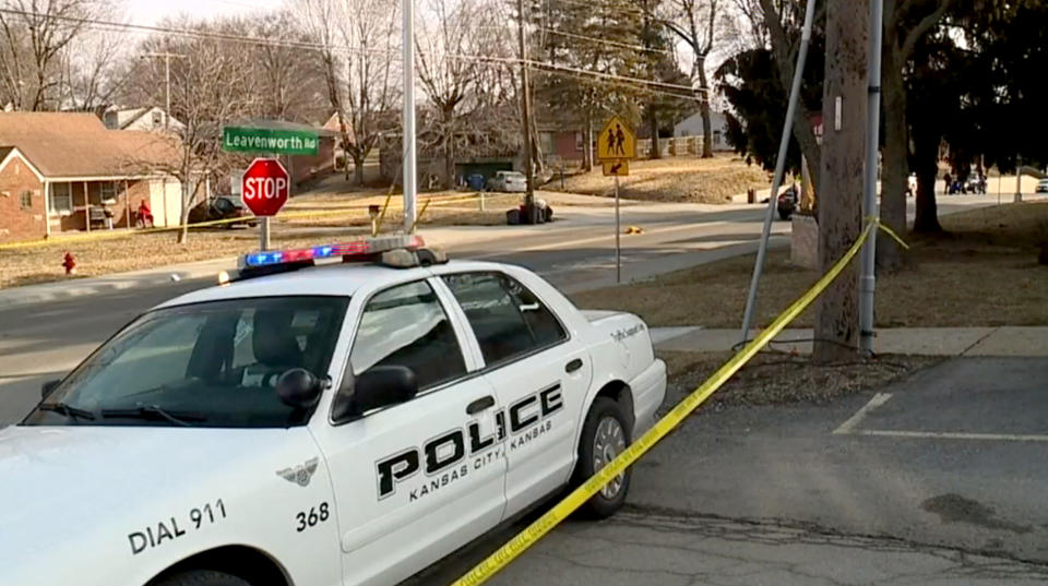 Image: A crossing guard was struck and killed while directing traffic outside a school in Kansas City, Kansas, on Feb. 18, 2020.