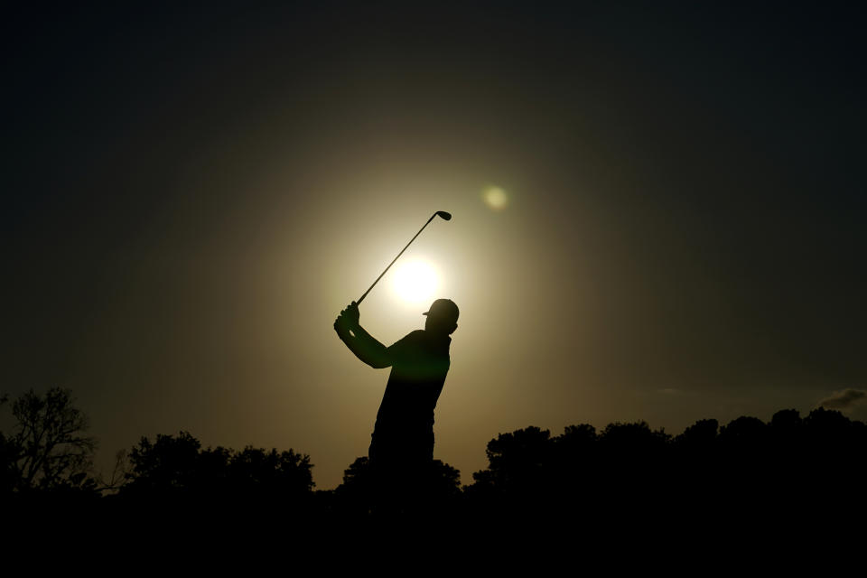 Brandt Snedeker hits his second shot on the 17th hole during the first round of the Houston Open golf tournament Thursday, Nov. 5, 2020, in Houston. (AP Photo/David J. Phillip)