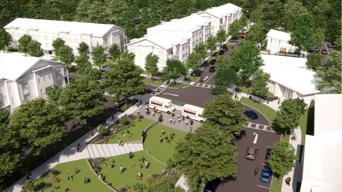 A conceptual rendering of central greenspace to be developed at Ferry Road in West Asheville.