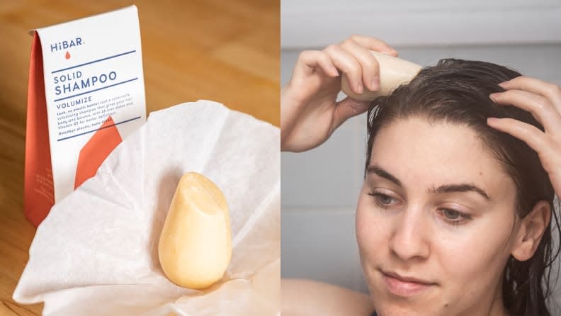 Cleanse and volumize your hair with the HiBar Volumize Shampoo Bar.